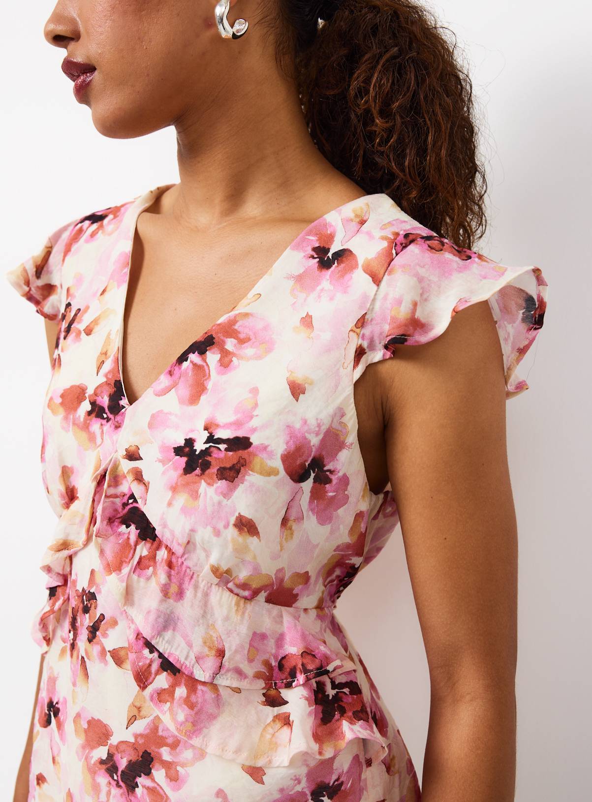 Pink Floral Print Ruffle Front Blouse 12 - Image 3